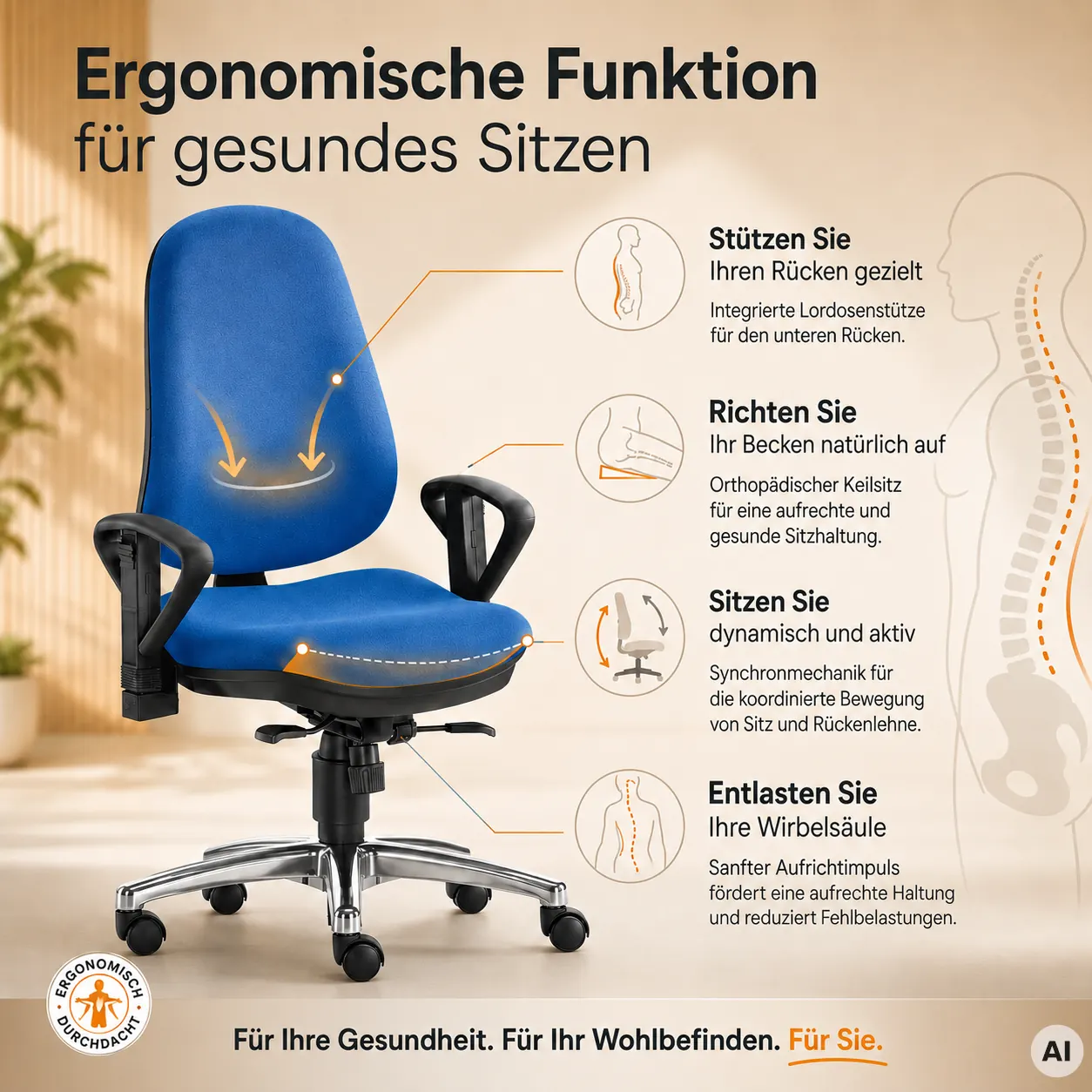 Ergonomischer Bürostuhl bei Rundrücken - Anti-Hohlkreuz
