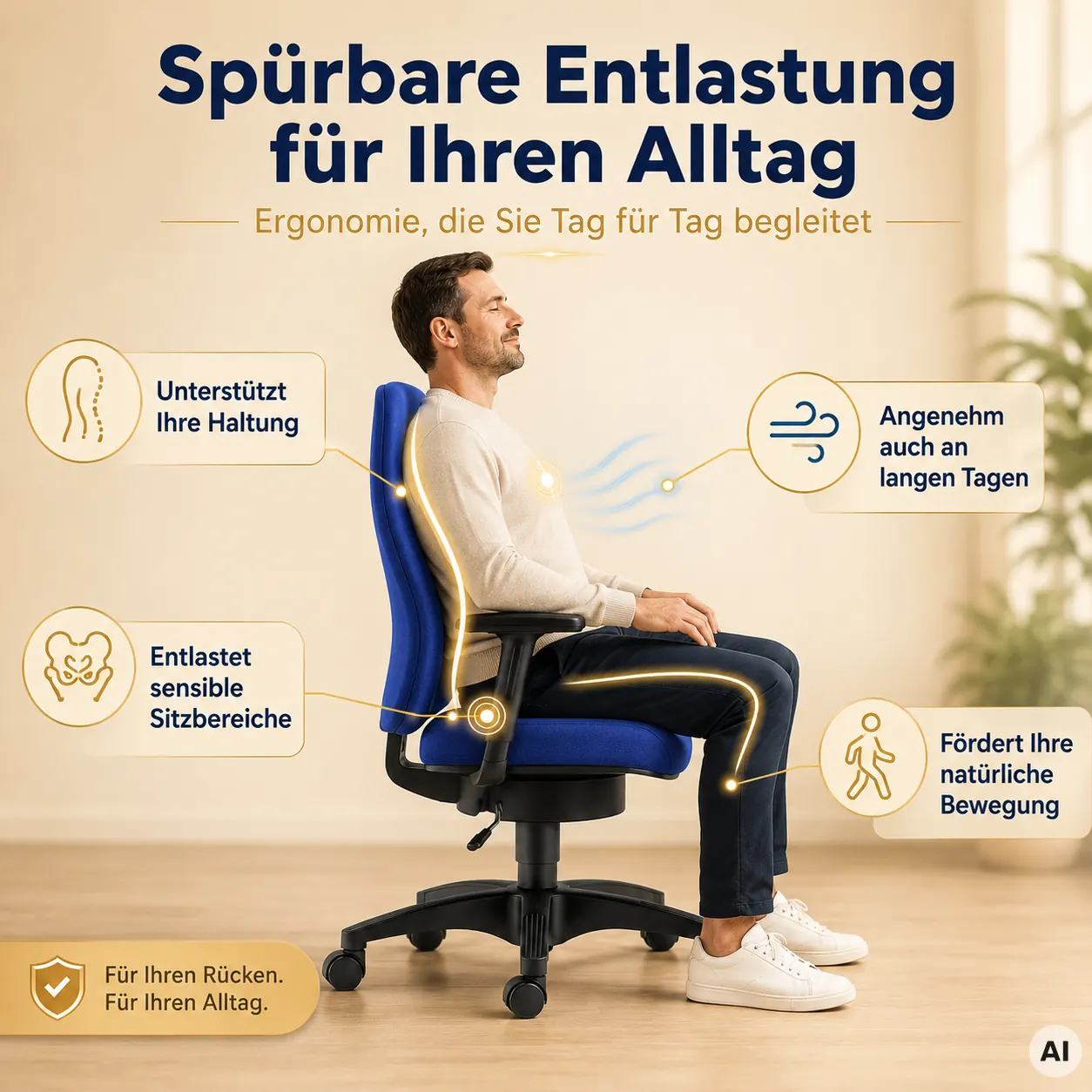 Druckentlastender Bürostuhl Mann