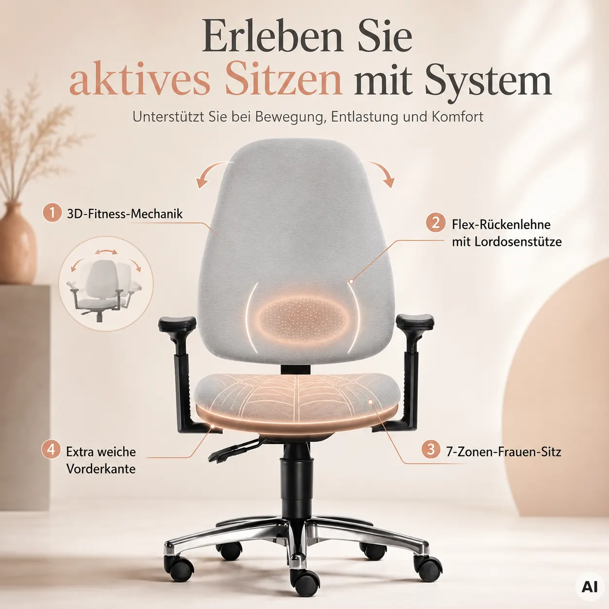L-Fitness - Druckentlastender Bürostuhl Frau