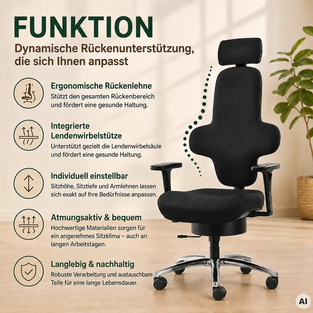AIR - Bürostuhl zur Rückenunterstützung