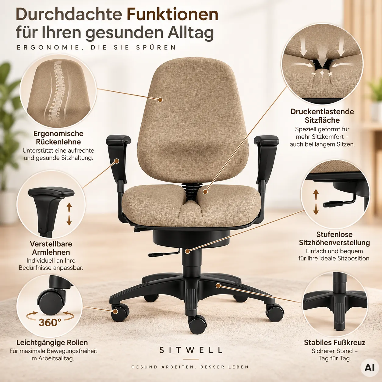 Druckentlastender Bürostuhl Mann